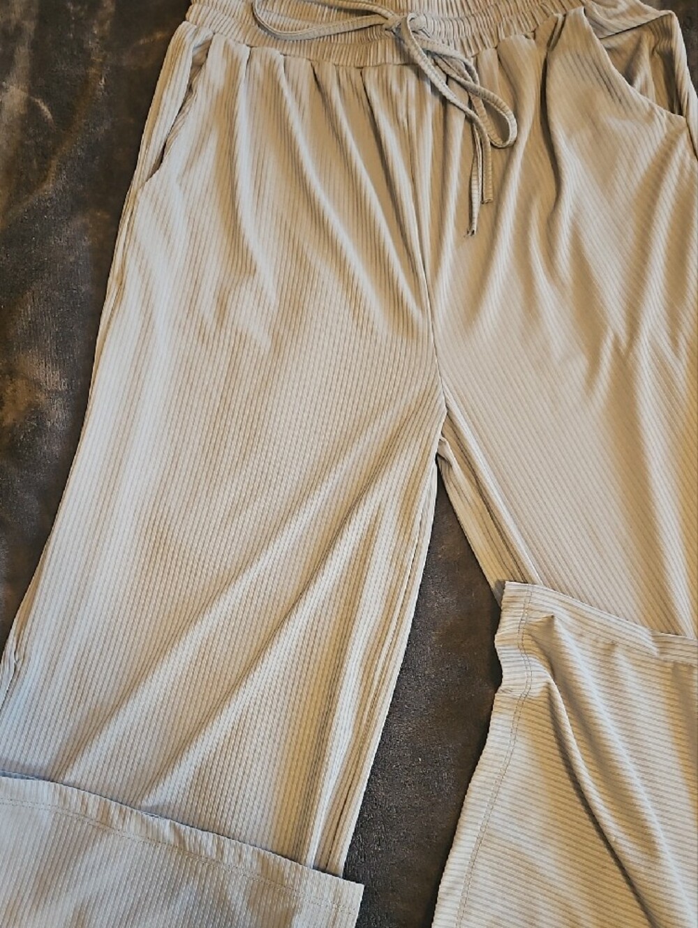 Womens Light Gray Ribbed Drawstring Pants - Picture 2 of 5
